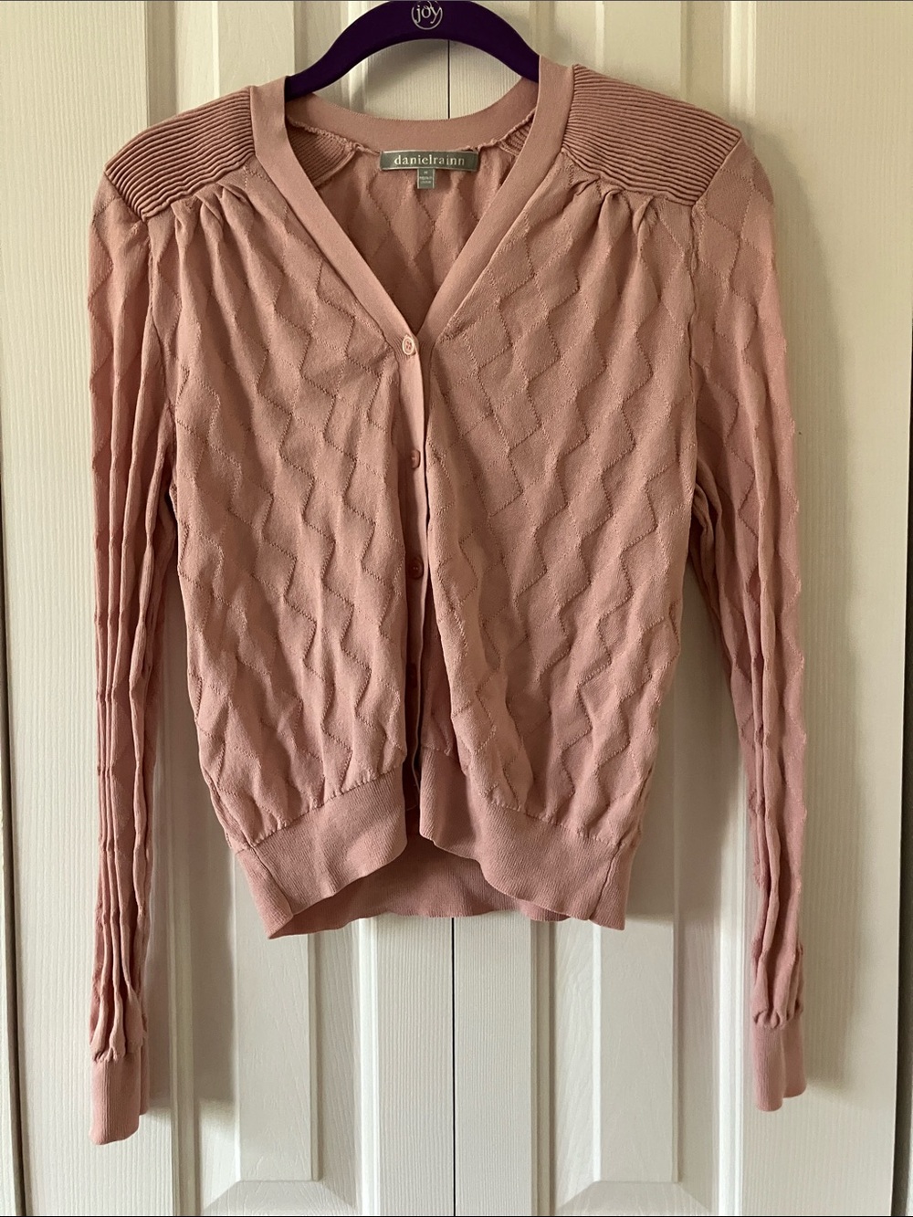 Daniel Rainn Dusty Blush Pink Textured V-Neck Button Cardigan